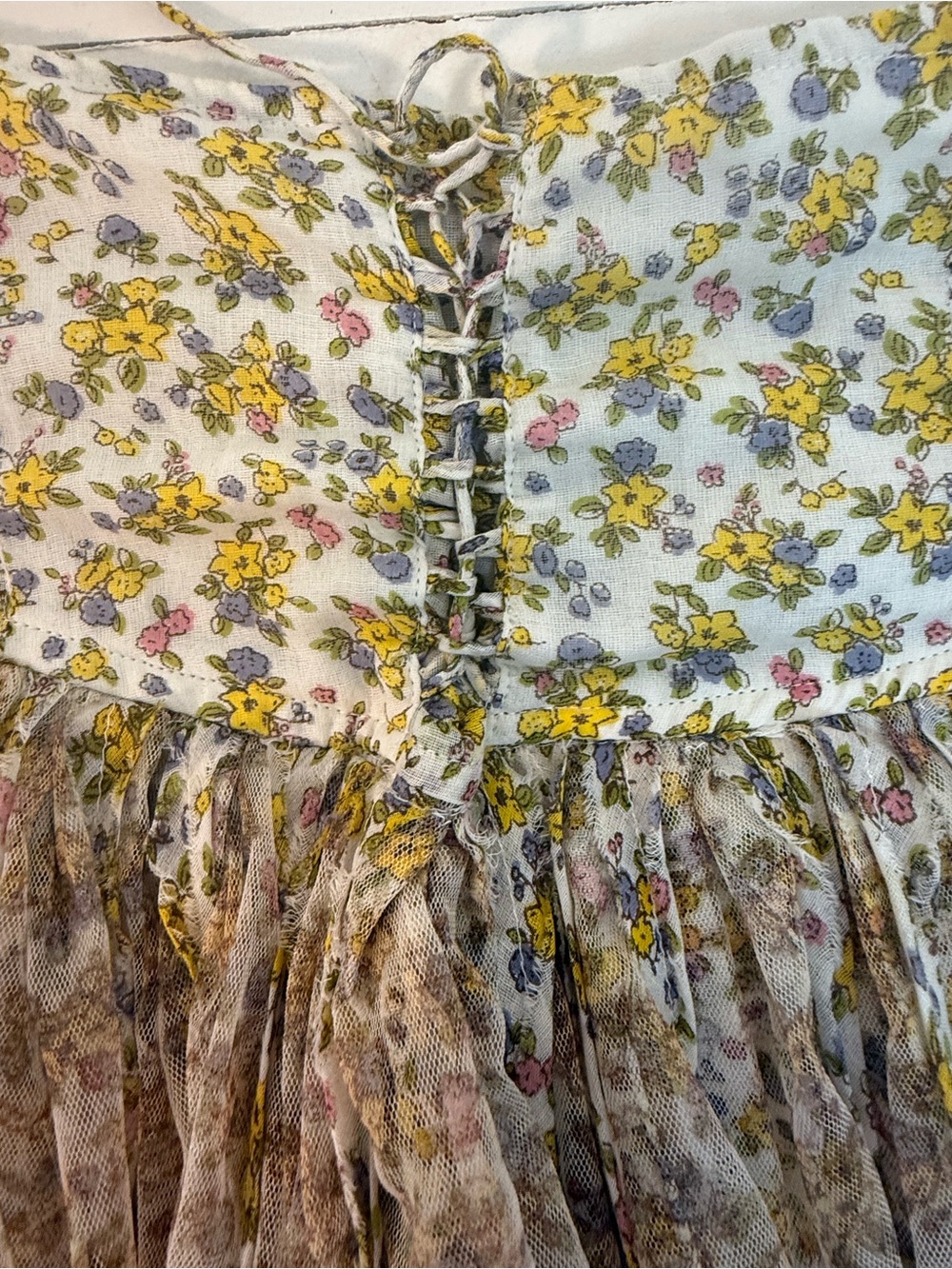 Floral Lace-Up Boho Mini Skirt in Yellow & Blue